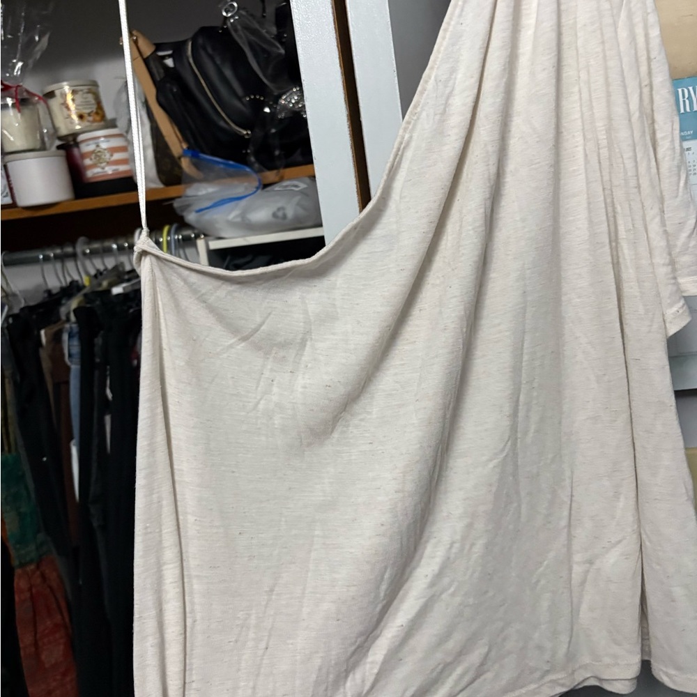 Express Cream Asymmetrical 3/4 Sleeve Blouse - Picture 2 of 3